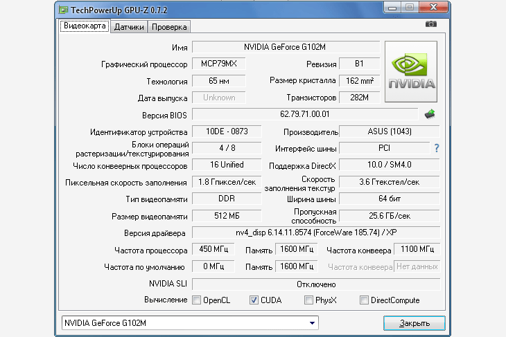 окно программы GPU-Z