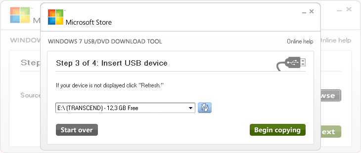 выбор флешки в Windows 7 USB/DVD Download Tool