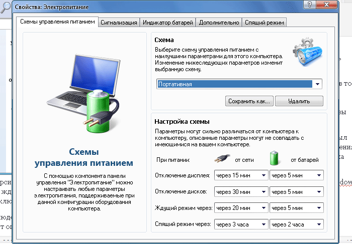 схема электросберегающего режима в Windows XP