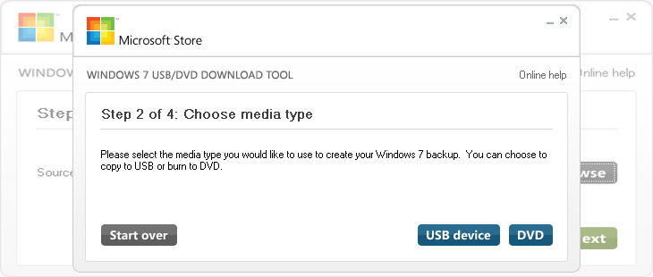 выбор места установки образа в Microsoft Windows 7 USB/DVD Download Tool